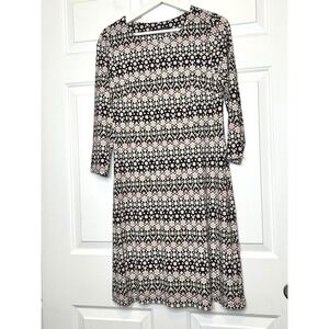 Tommy Hilfiger Floral Geometric 3/4 Sleeve Shift Dress Black Pink Size 8